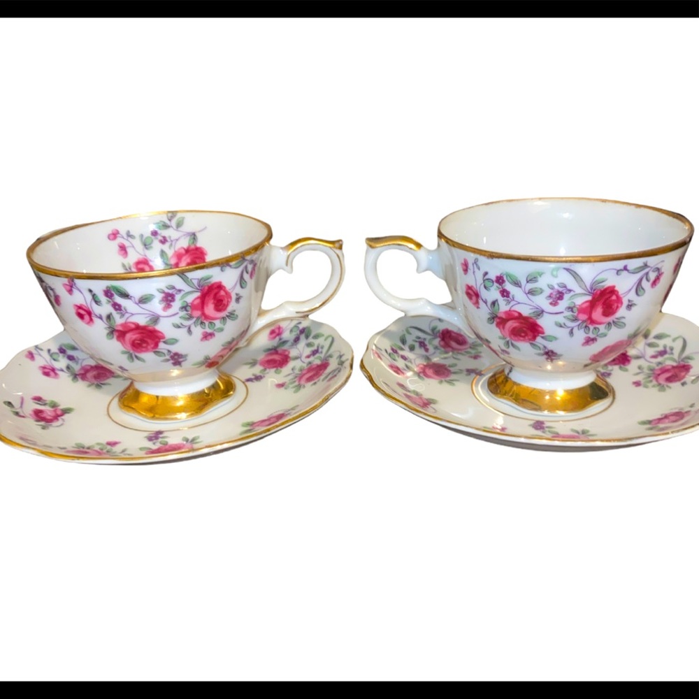 Antique Terry Flower Tea Set and saucers - Picture 2 of 2